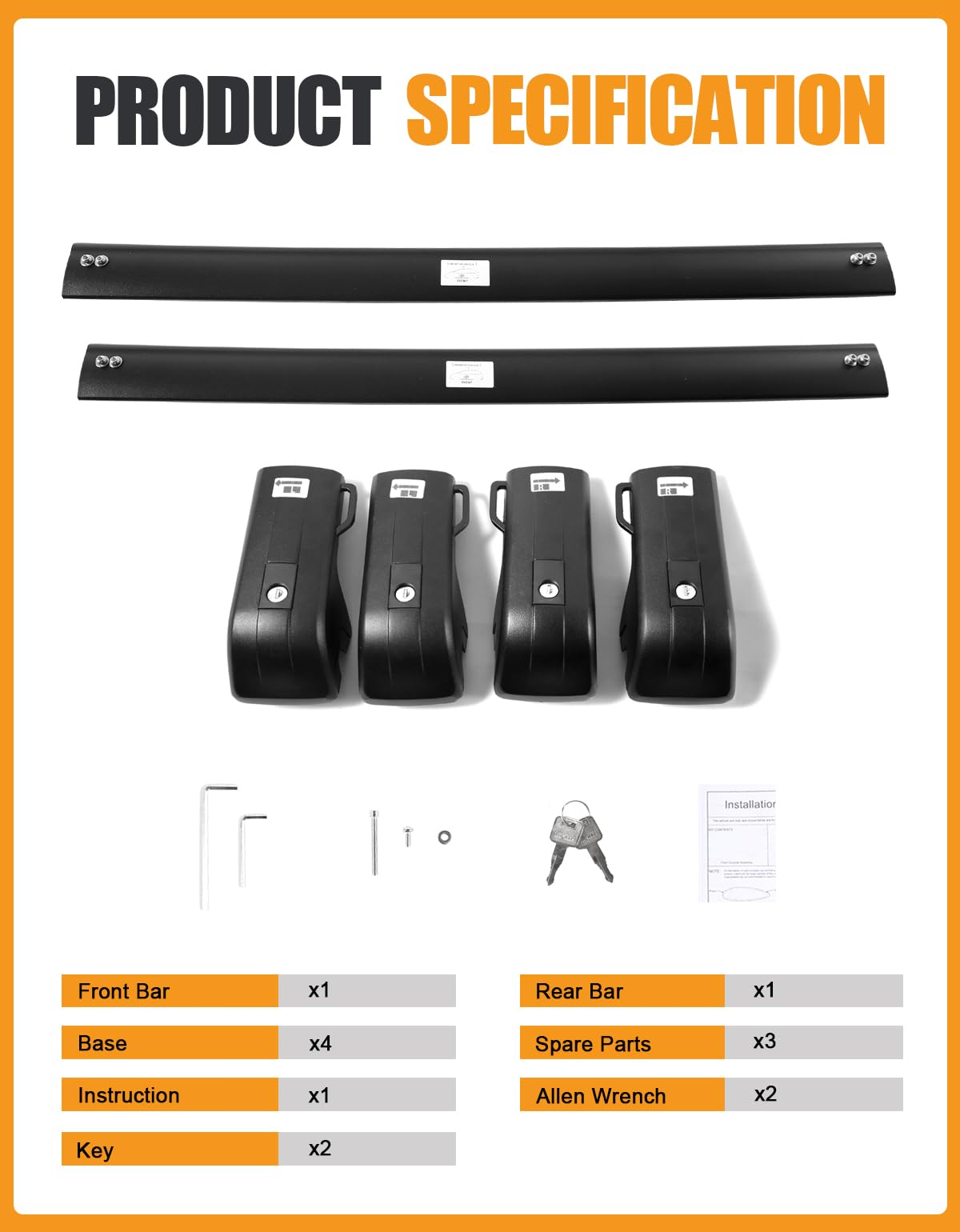 330lbs Aluminum Roof Rack Cross Bars Compatible with Toyota 4Runner 2010-2024 (with Raised Side Rails)