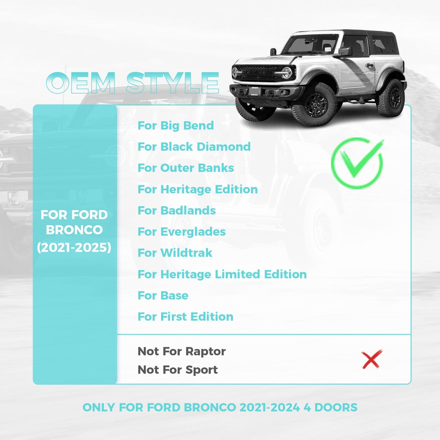 Seat Covers Protector with Backrest and Armrest for Ford Bronco Accessories 2021-2025 4-Door (Black) - OMOTOR