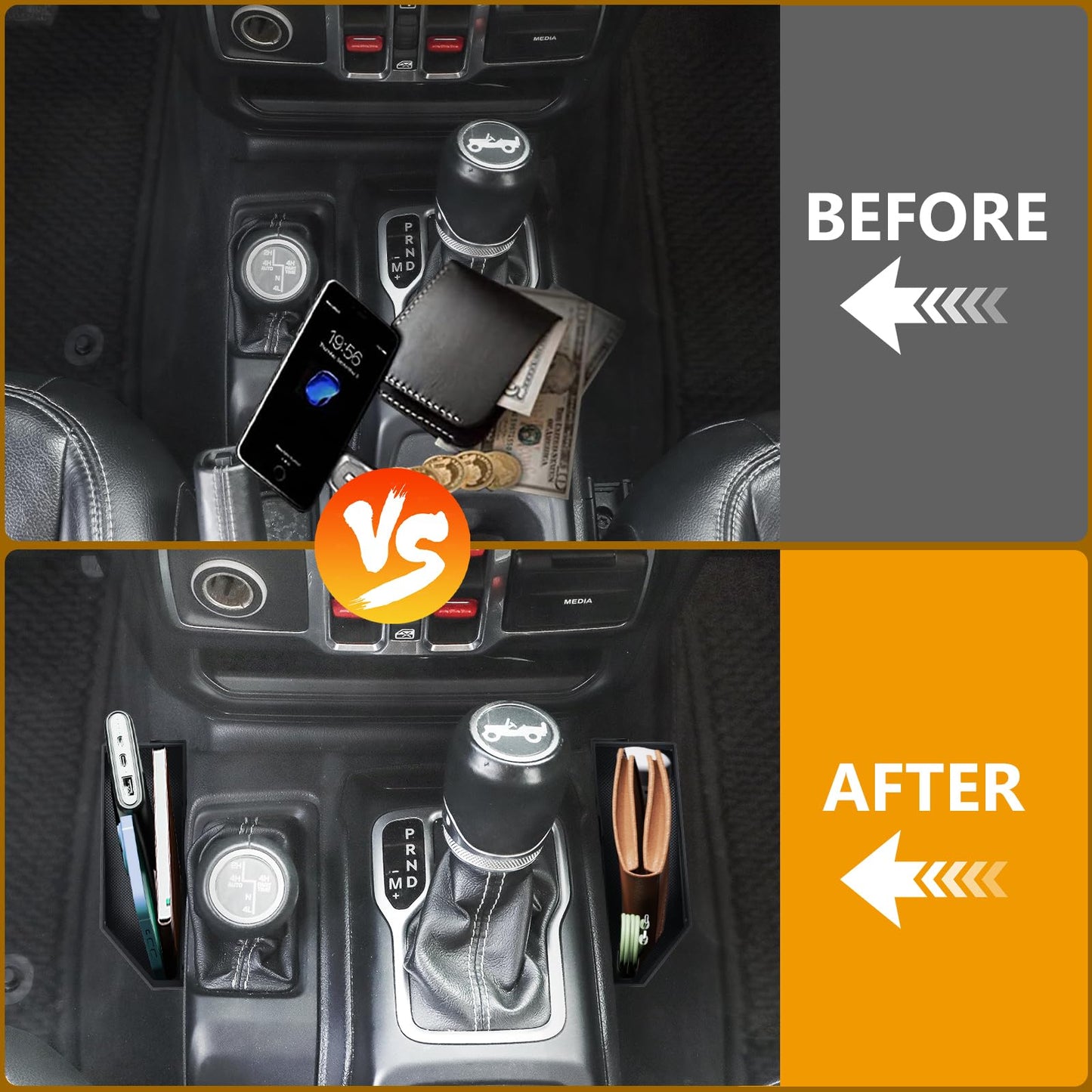 Upgrade Metal Gear Shift Center Console Organizer for Jeep Wrangler Gladiator JL JLU 2023-2025 2022-2018 Rubicon Sahara 4xe (Not for JK/JKU) - OMOTOR