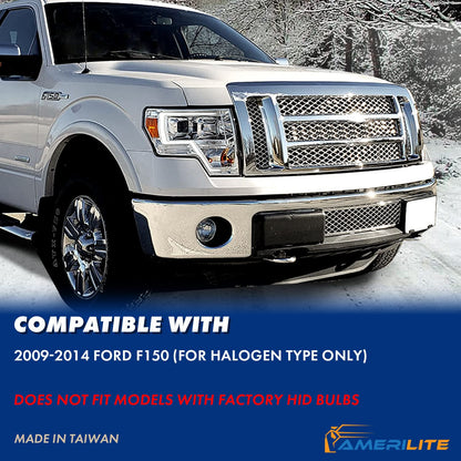 Square Projector Halogen Black Headlights Pair LED Bar Set For 2009-2014 Ford F150 High/Low Beam Bulb Included - Driver and Passenger Side - OMOTOR
