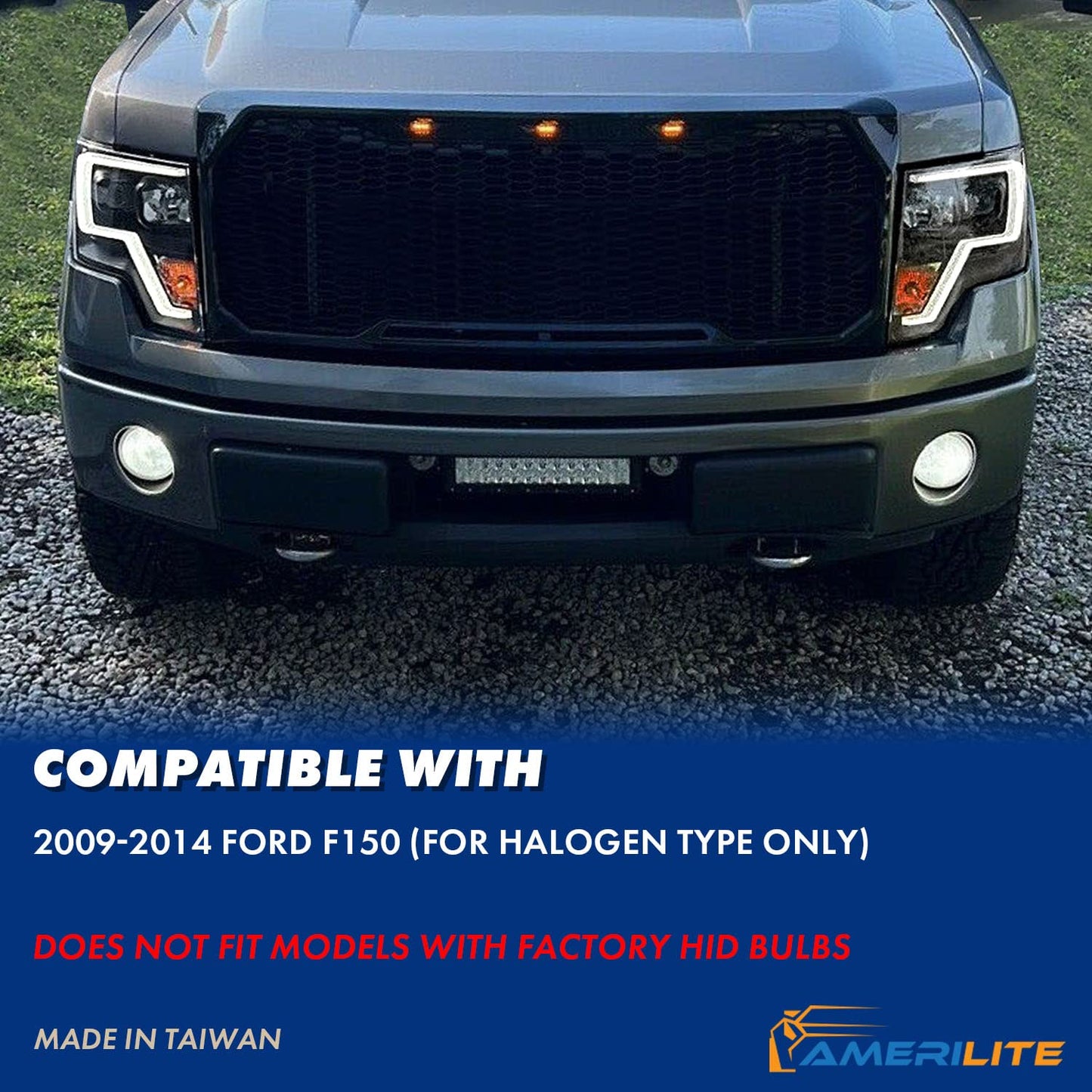 For 2009-2014 Ford F150 LED Bar Square Projector Headlights Set