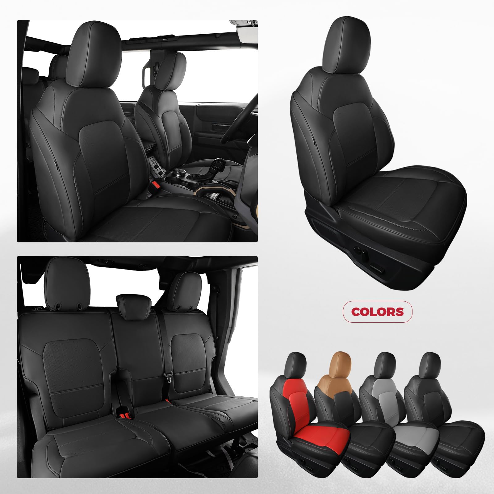 Seat Covers Protector with Backrest and Armrest for Ford Bronco Accessories 2021-2025 4-Door (Black) - OMOTOR