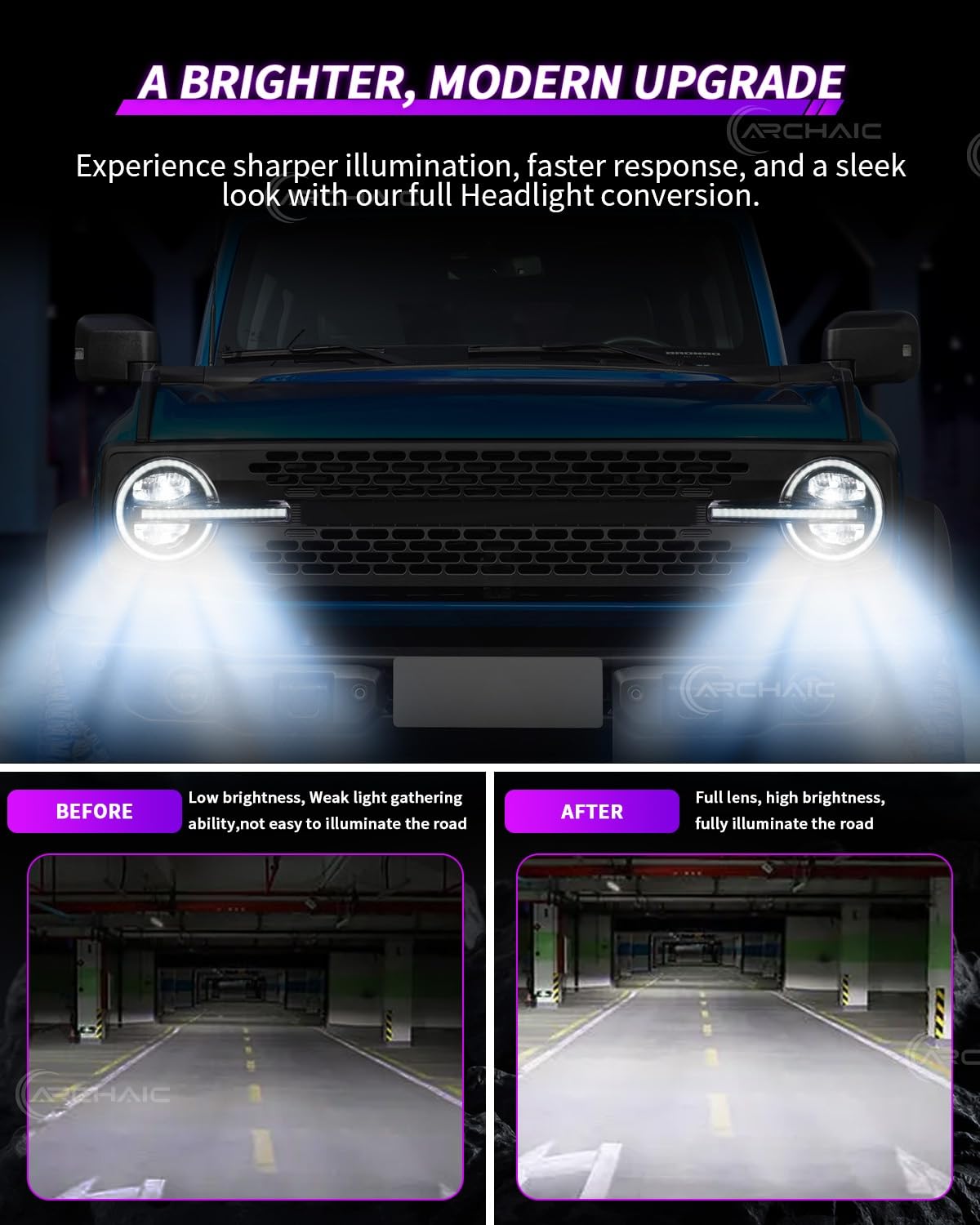 LED Headlights Assembly with Amber/White DRL, Sequential Turn Signal Front Light for Ford Bronco 2021-2025