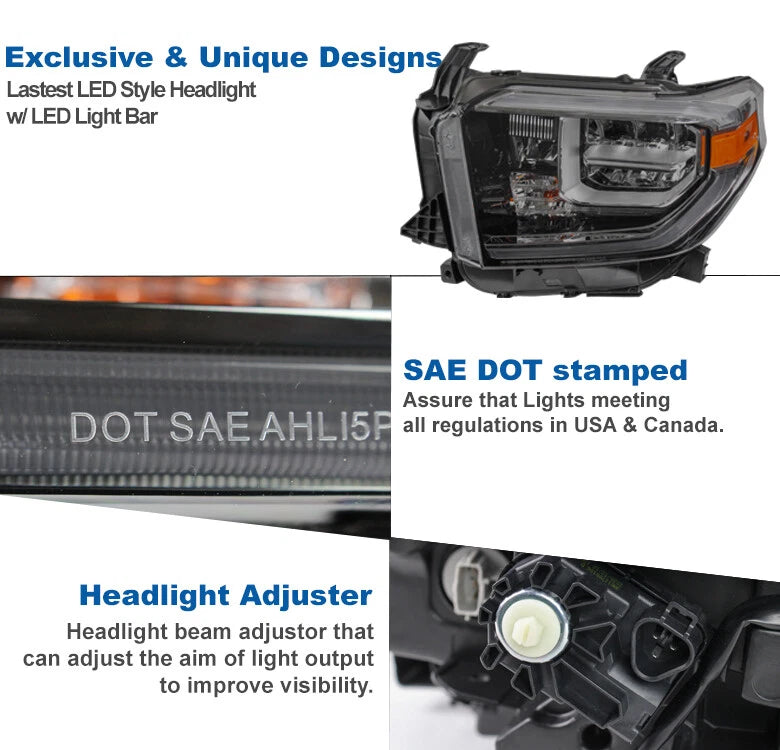 For 18-21 Toyota Tundra [Built-In LED] DRL Tube Headlights Headlamp Smoke - OMOTOR
