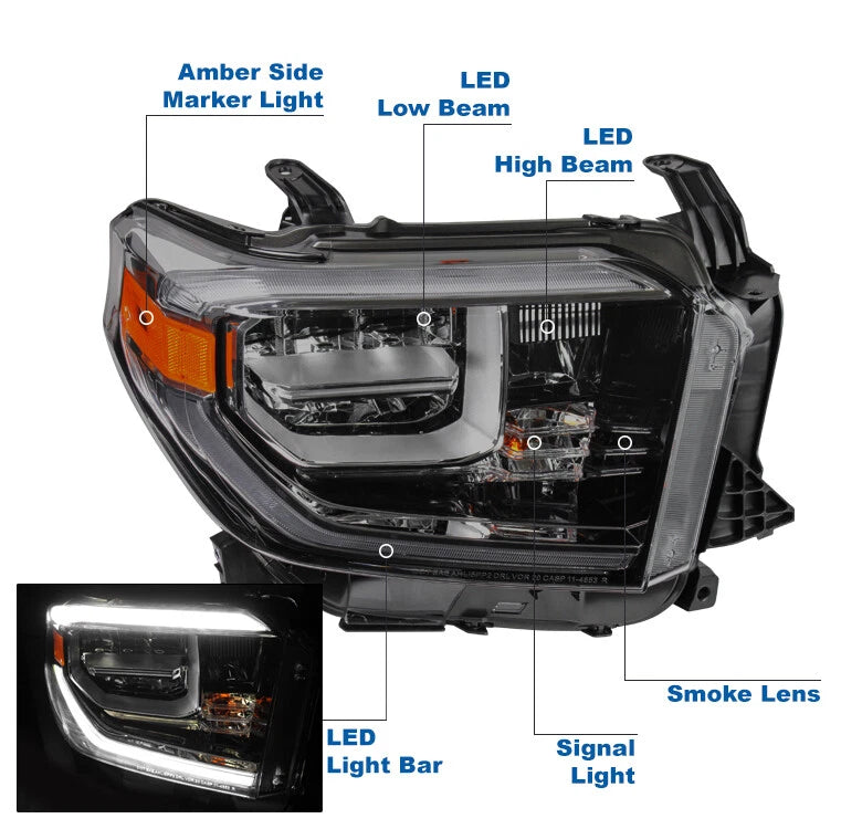 For 18-21 Toyota Tundra [Built-In LED] DRL Tube Headlights Headlamp Smoke - OMOTOR