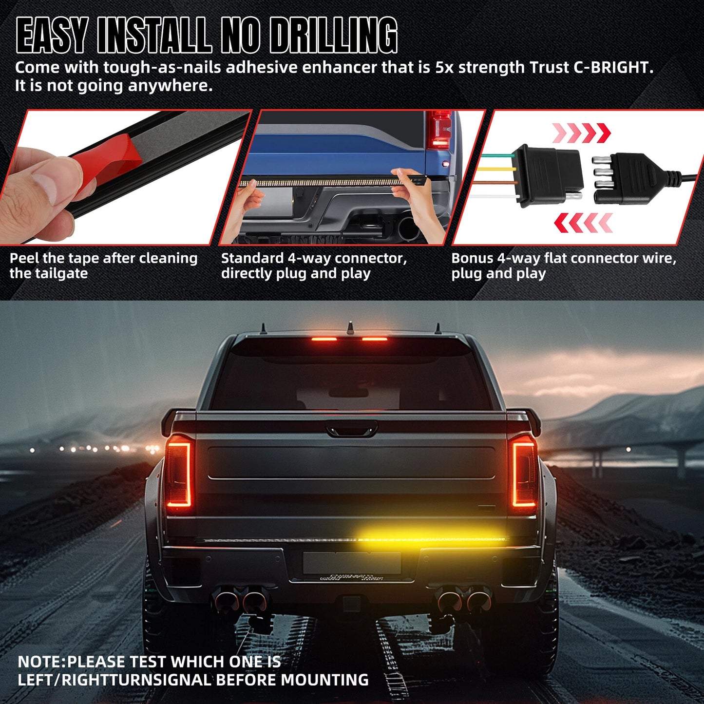 48" LED Tailgate Strip Light Bar Brake Turn Signal 3-Row For Ford F-150 Raptor - OMOTOR