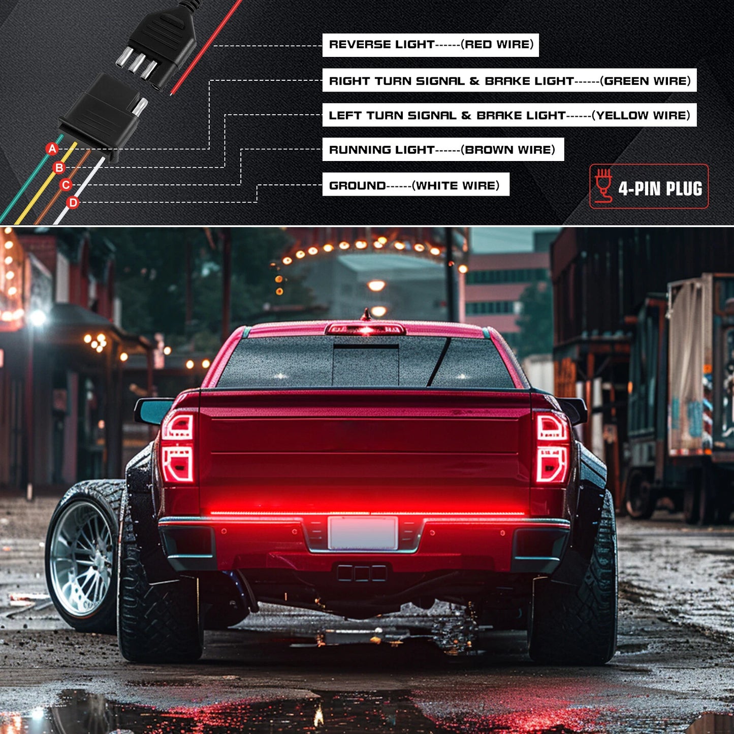 48" LED Tailgate Strip Light Bar Brake Turn Signal 3-Row For Ford F-150 Raptor - OMOTOR