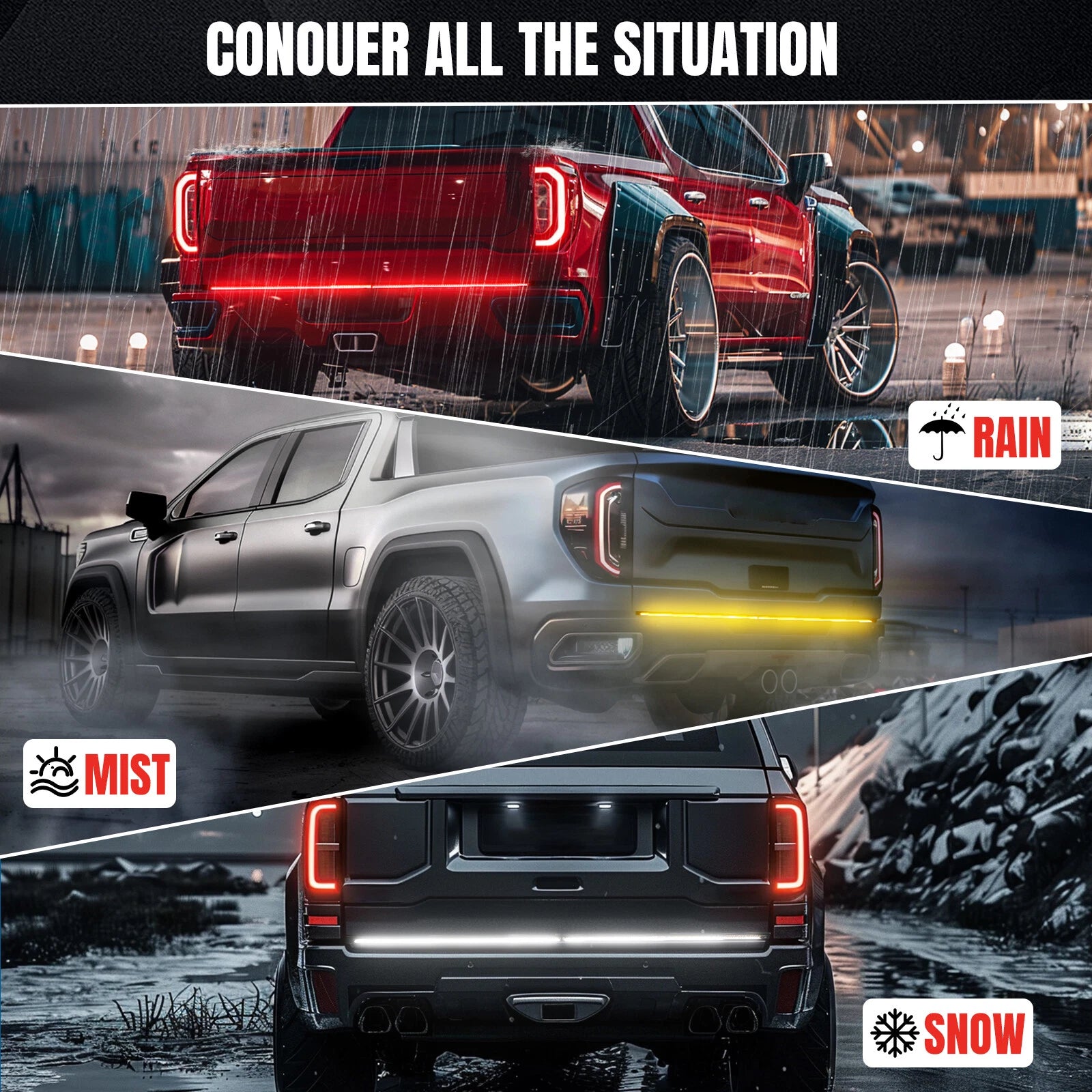 48" LED Tailgate Strip Light Bar Brake Turn Signal 3-Row For Ford F-150 Raptor - OMOTOR