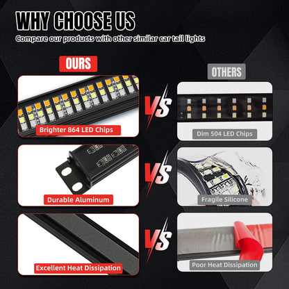 48" LED Tailgate Strip Light Bar Brake Turn Signal 3-Row For Ford F-150 Raptor - OMOTOR