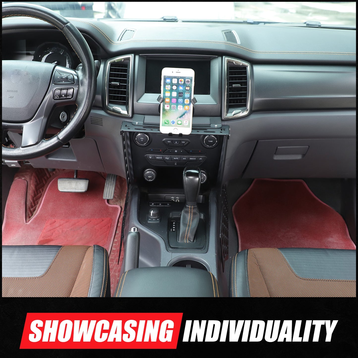 Center Console MOLLE Panel Bracket Mobile Phone Holder For Ford Ranger 2015-2022