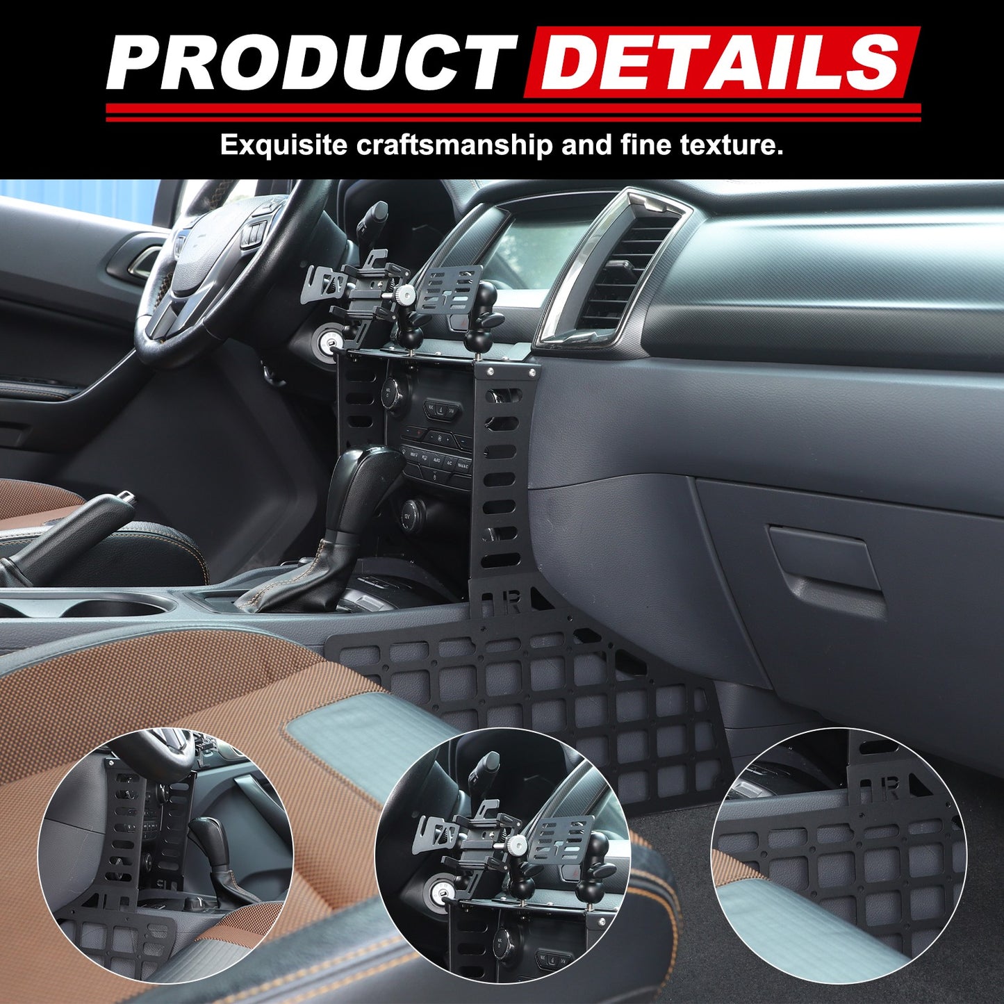 Center Console MOLLE Panel Bracket Mobile Phone Holder For Ford Ranger 2015-2022
