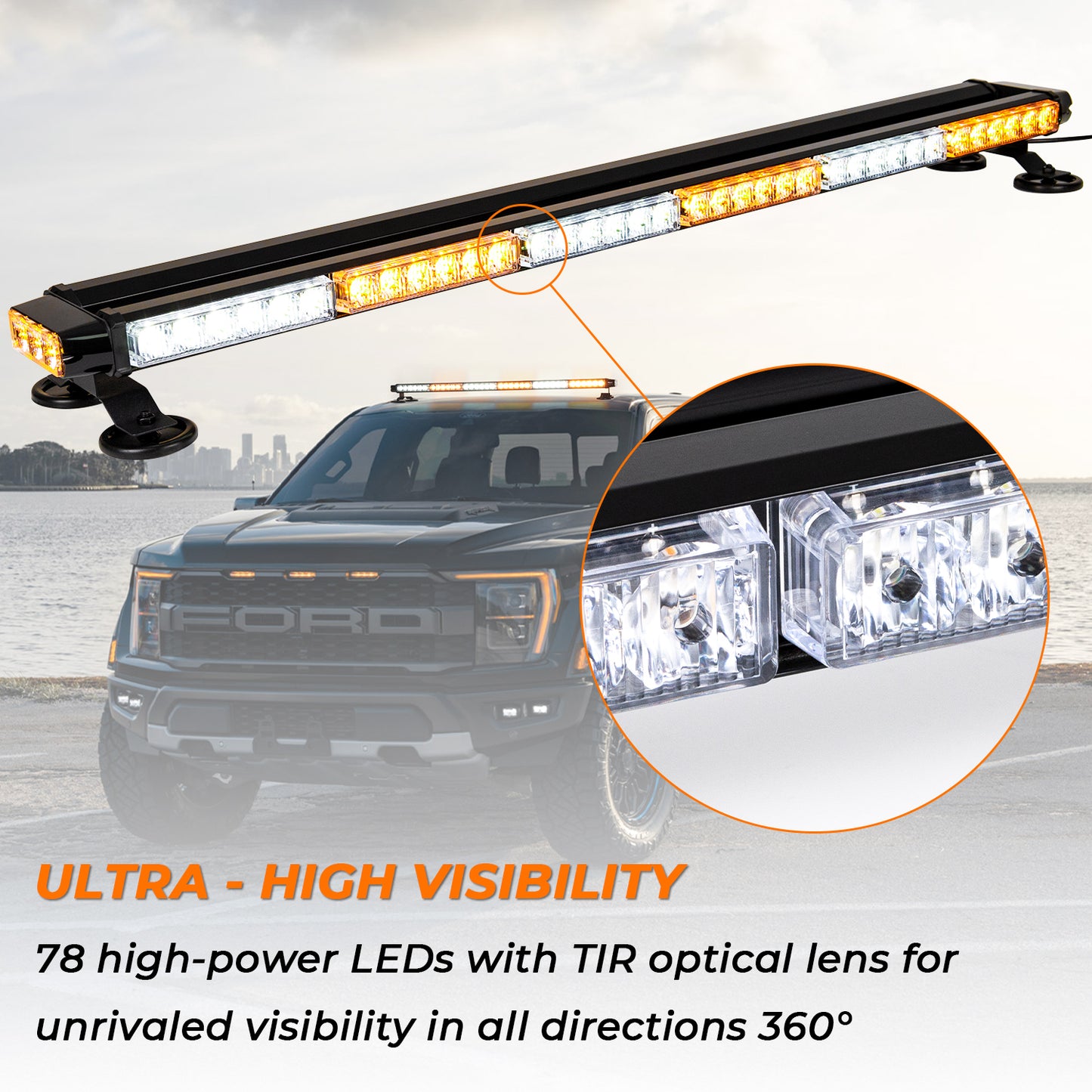 LED Strobe Light Bar -37.5'' Double Side Flashing 78 LED