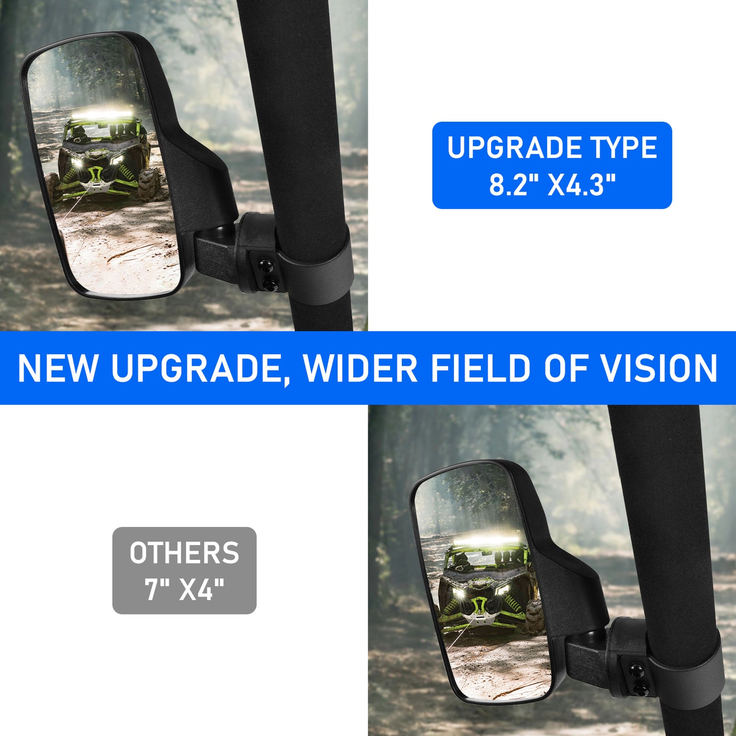 UTV Rearview Side Mirror And Center Mirror Set  1.75"-2" Bar