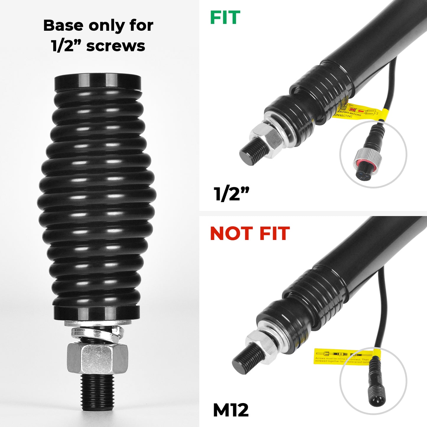 omotor 1/2" Heavy-Duty Barrel Spring Mounting Base LED Whip Light Spring Black CB Antenna Spring Mount for UTV ATV RZR SXS Truck Car Off Road Can Am