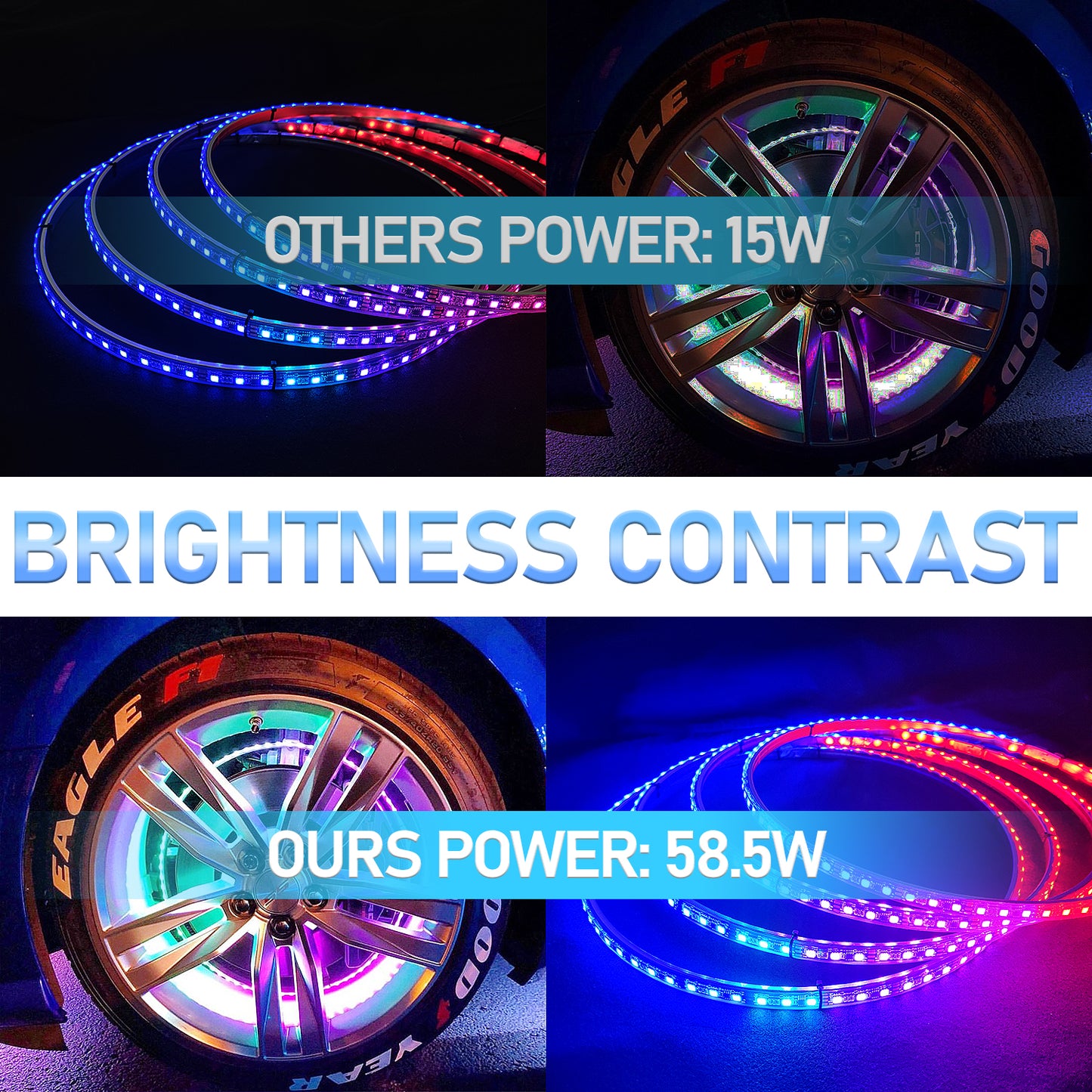 【EASY INSTALL】4PCS 17 INCH Chasing RGB LED Wheel Rim Light Kit