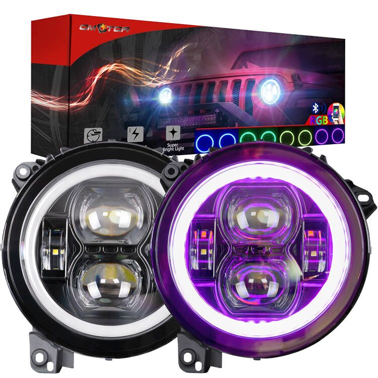 9 Inch Multi-Color LED Headlights with Angel Eyes Ring Compatible with Jeep Wrangler JL JLU Unlimited & Gladiator JT (2018-2025)