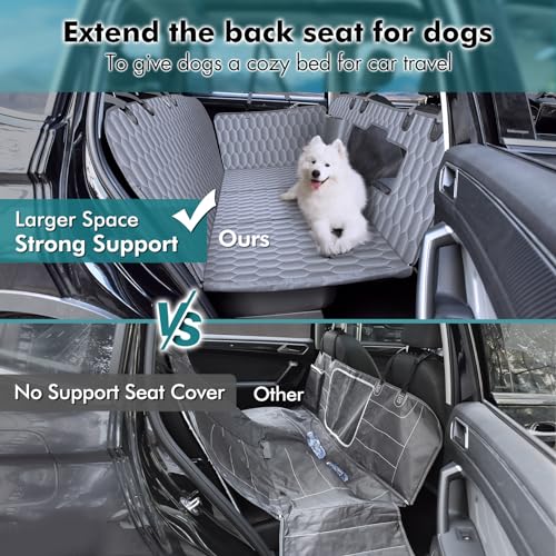 Back Seat Extender for Dogs-Supports 330lb,Waterproof Dog Car Seat Cover Hard Bottom-Detachable,600D Heavy Duty Scratch Proof Nonslip Durable Soft,Dog Hammock for Car,SUVs