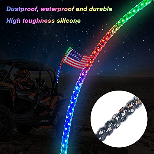 LED Whip Lights for UTV ATV  Bluetooth and Remote Control with Gadsden Flag