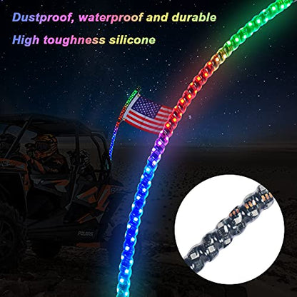 LED Whip Lights for UTV ATV  Bluetooth and Remote Control with Gadsden Flag - OMOTOR