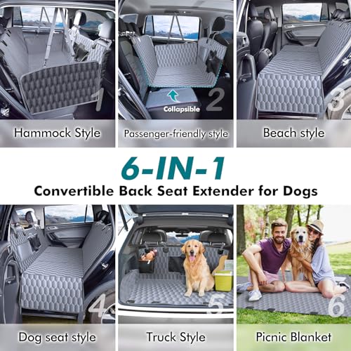 Back Seat Extender for Dogs-Supports 330lb,Waterproof Dog Car Seat Cover Hard Bottom-Detachable,600D Heavy Duty Scratch Proof Nonslip Durable Soft,Dog Hammock for Car,SUVs