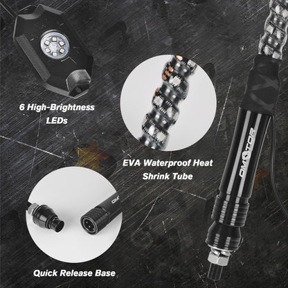 【WHIP AND ROCK LIGHTS KIT】LED RGB Chasing Whip Lights and 8 Pods 3rd-Gen Rock Lights Kit with Bluetooth and Remote Control - OMOTOR