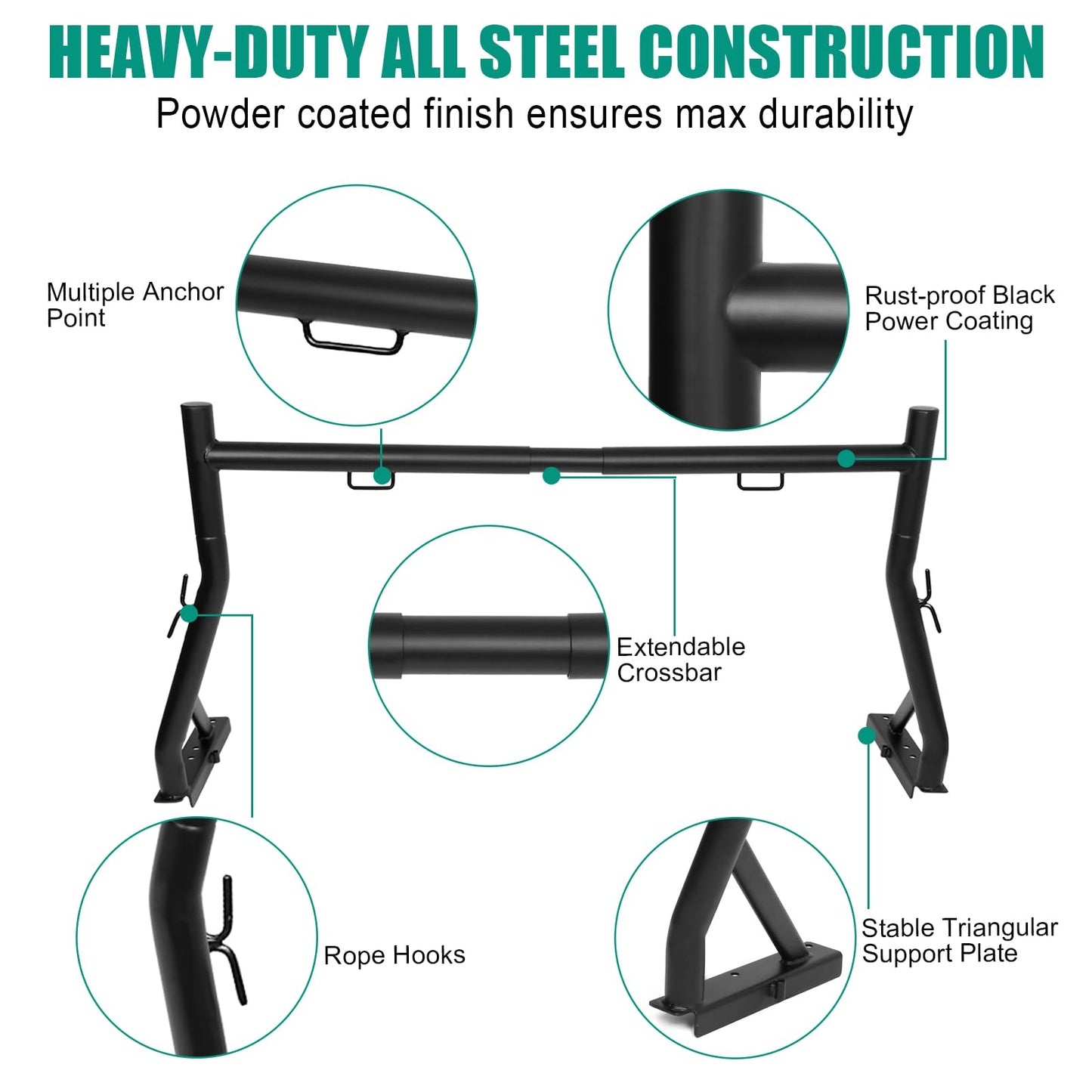 Non-Drilling Truck Rack, Heavy Duty Steel Extendable Truck Bed Ladder Rack, Fit for 52" to 71" Wide Truck Bed, 800 lb. Capacity