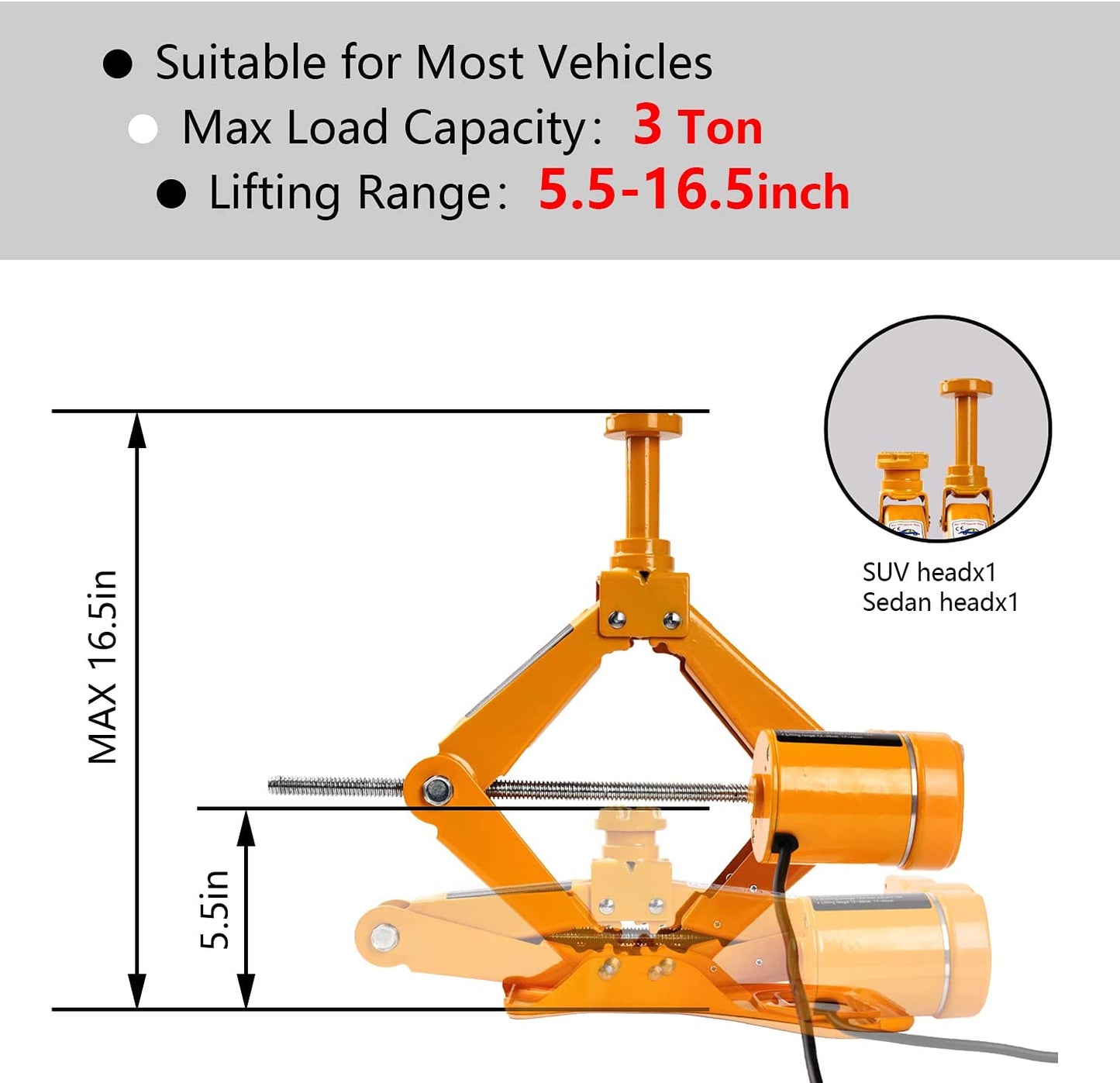 Electric Car Jack Kit - 3 Ton Scissor Floor Jack with Impact Wrench Portable Automatic Trailer Truck Jack Stand Roadside Emergency Vehicle Tire Repair First Aid Tool Kit