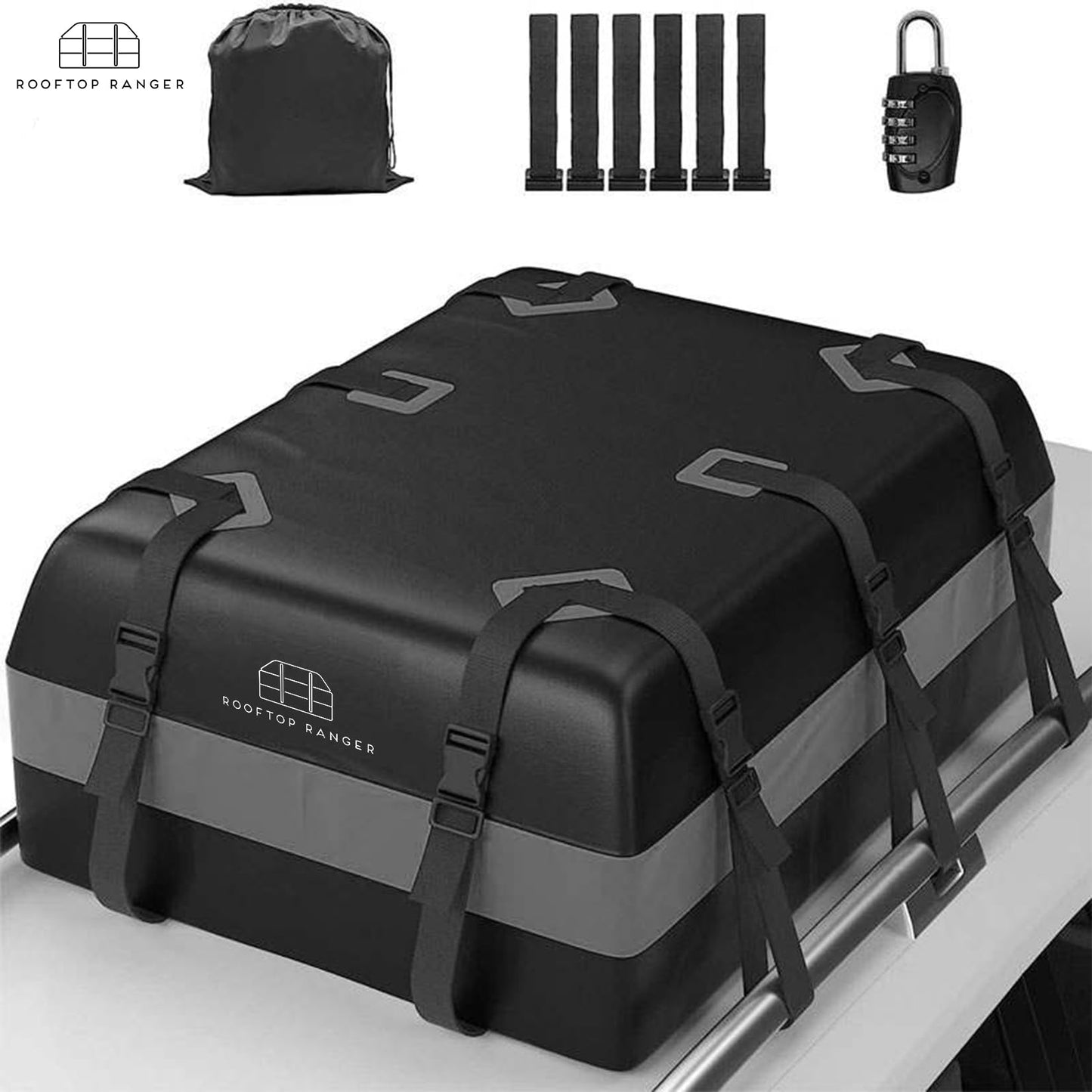 Car Rooftop Cargo Carrier Bag, 21 Cubic Feet 100% Waterproof Anti-Scratch Material Roof Rack Cargo Carrier for Top of Vehicle with or Without Racks (Anti Slip Mat, 6 Door Hooks, Reflective Logo)