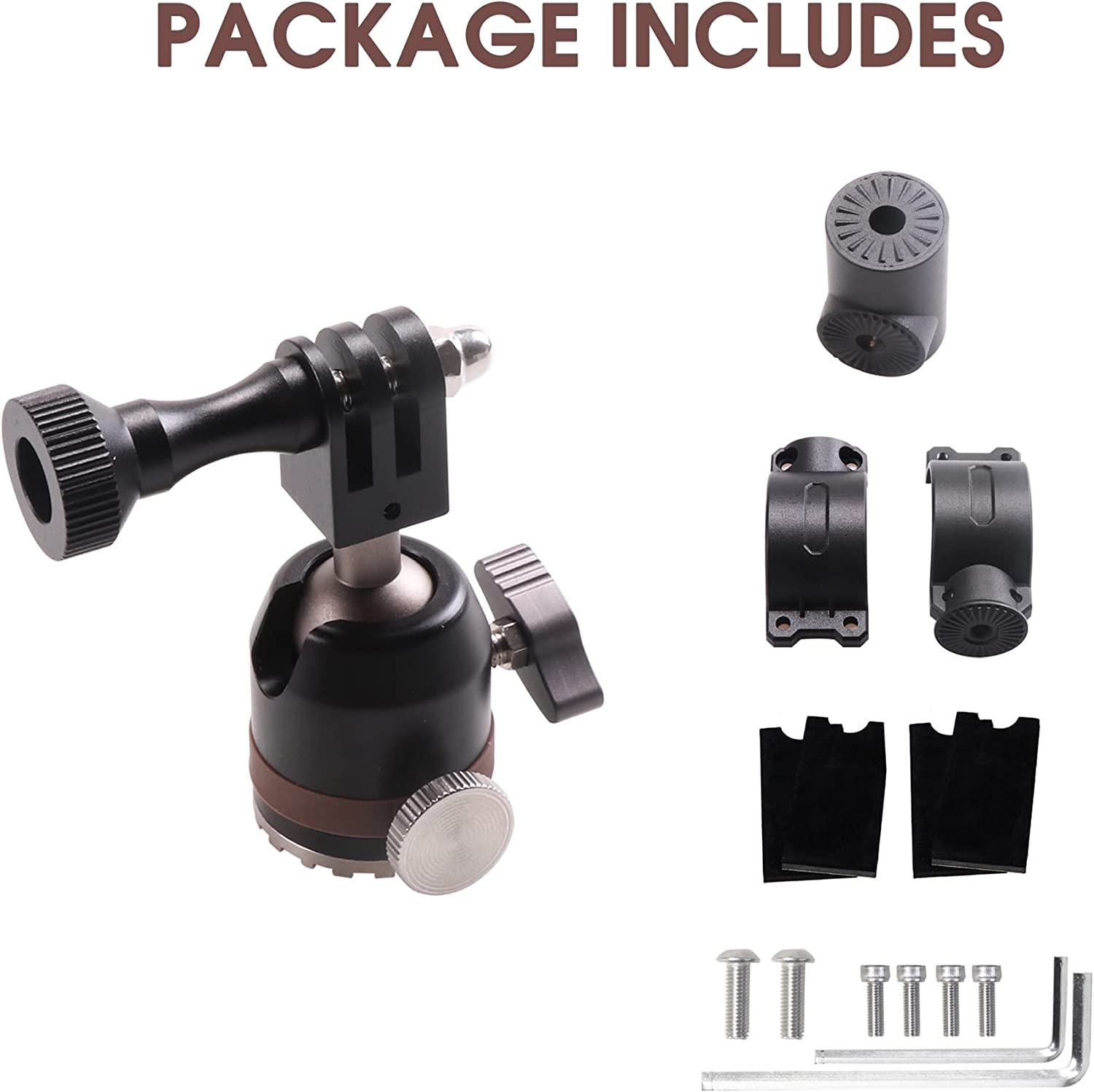 Gopro Mount with 360° Adjustable Spherical Head and Locking Knob