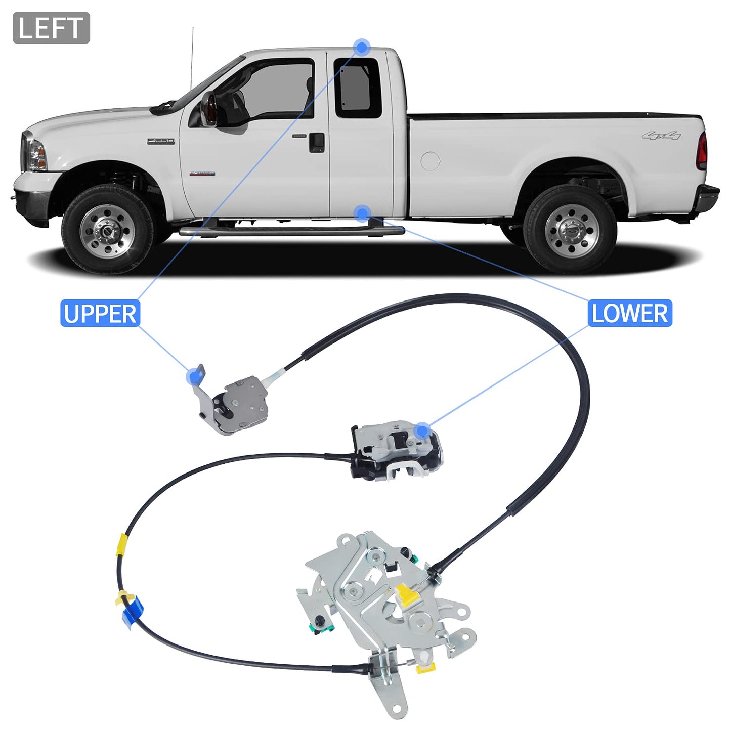 Rear Door Latch Lock Cable Assembly Compatible with F-250 F-350 F-450 F-550 Replaces 6C3Z-28264A01-A