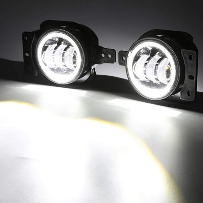 4 Inch LED Fog Lights for Wrangler JL JLU Unlimited Sport Rubicon Sahara 2018-2022, Round Fog Lamps for Gladiator JT 2018+, RHD, Wrangler 4xe, w/ DRL & Turn Signal - OMOTOR