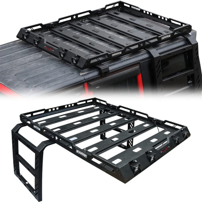 New Steel Hard Top Basket Roof Rack with Ladder &LED Lights for 2007-2018 Wrangler JK 2 Doors and 4 Doors（Not fit 2018 Wrangler JL） - OMOTOR
