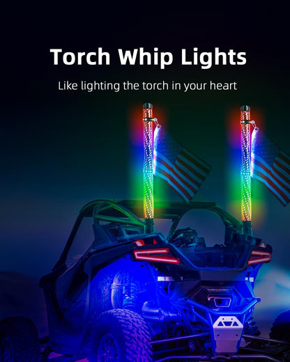 New Upgraded 2FT RGB Whip Lights with Anti-Fracture Spring Base, Spiral Led Whip Light with App and Remote Control for Jeep UTV ATV Off-Road RZR Polaris Truck Car 4X4 Sand Buggy Dune (2 Pack) - OMOTOR