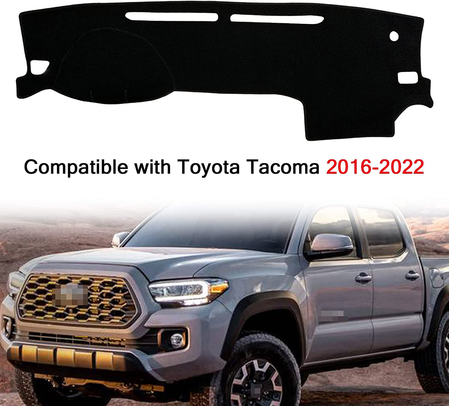 Dash Mat Cover Custom Interior Center Console Compatible with Toyota Tacoma 2016-2022 (Black Rim)