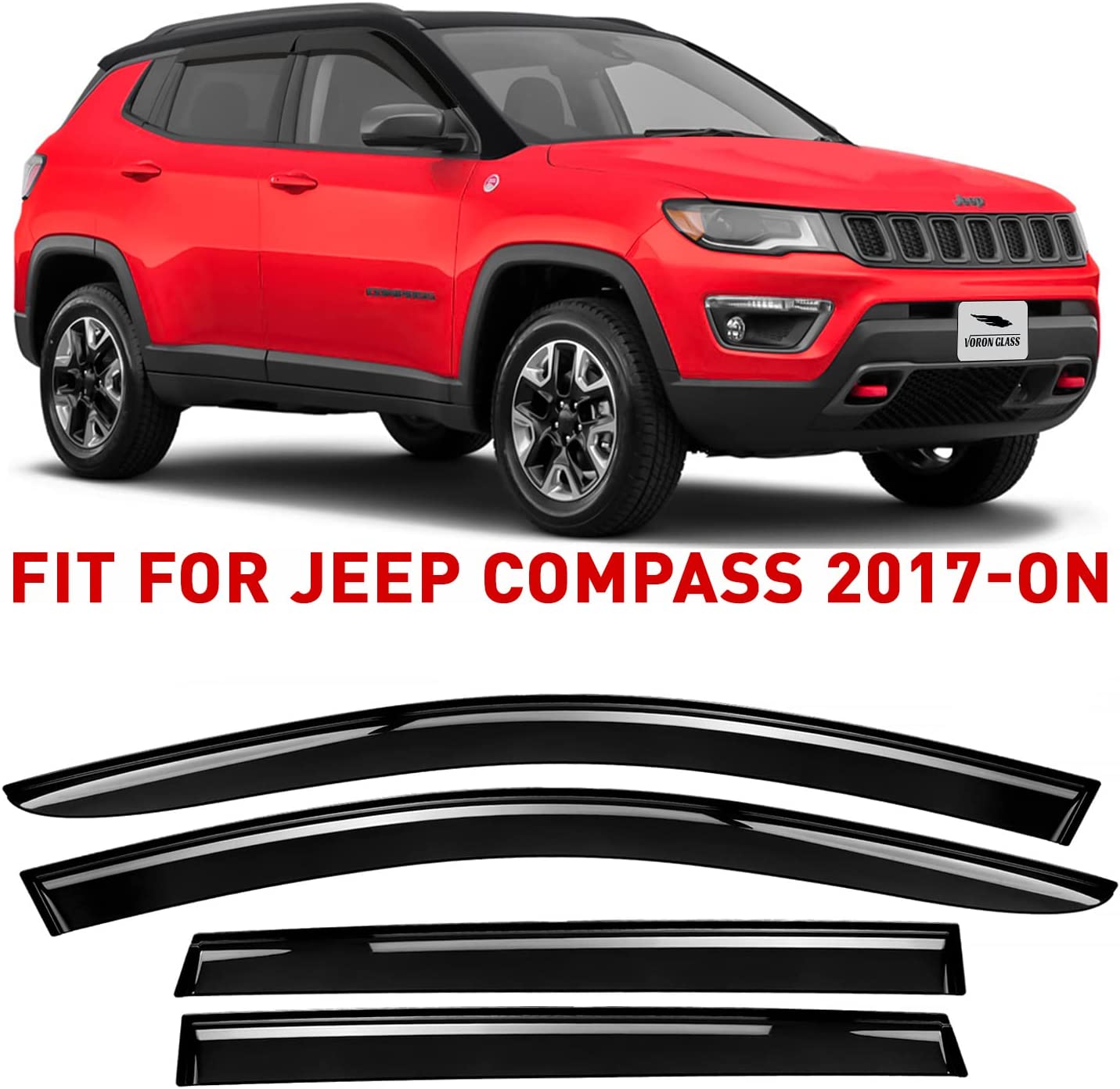 Tape-on Extra Durable Rain Guards for Jeep Wrangler 2018-2022 JL/Jeep Gladiator/For Compass 17-22 /4 Pieces