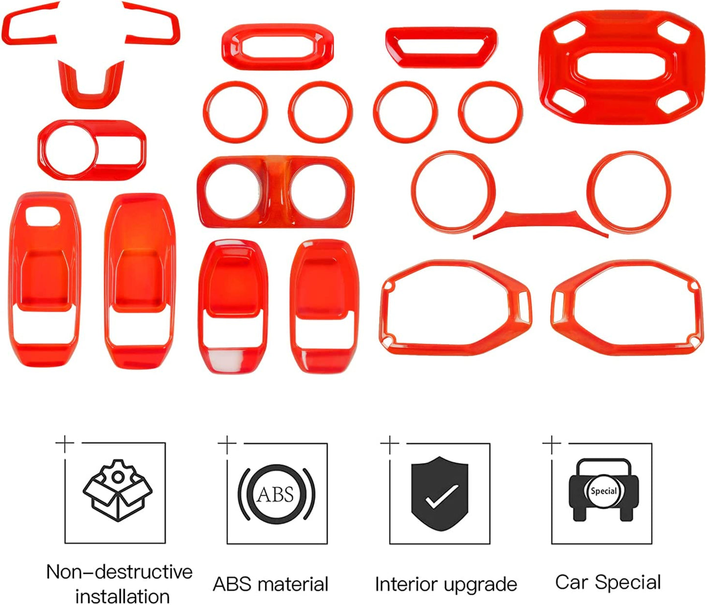 omotor 21PCS Full Set Interior Decoration Trim Kit for 2018-2022 Jeep Wrangler JL JLU & Gladiator JT Steering Wheel, Air Conditioning Vent, Reading Light, Speaker