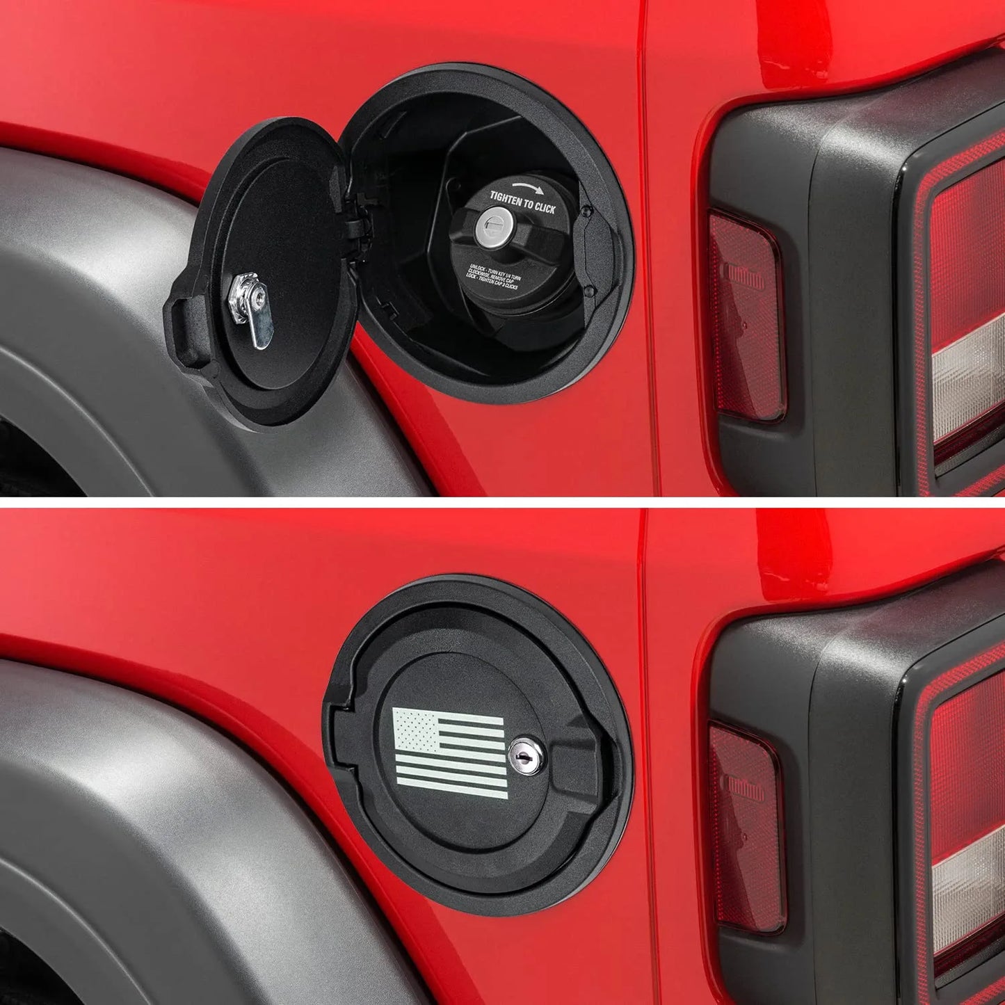 Fuel Filler Cover With US Flag, Locking Gas Tank Door Exterior Accessories,Aluminum Alloy Gas Cap Cover for 2018-2023 Jeep Wrangler JL JLU… - OMOTOR