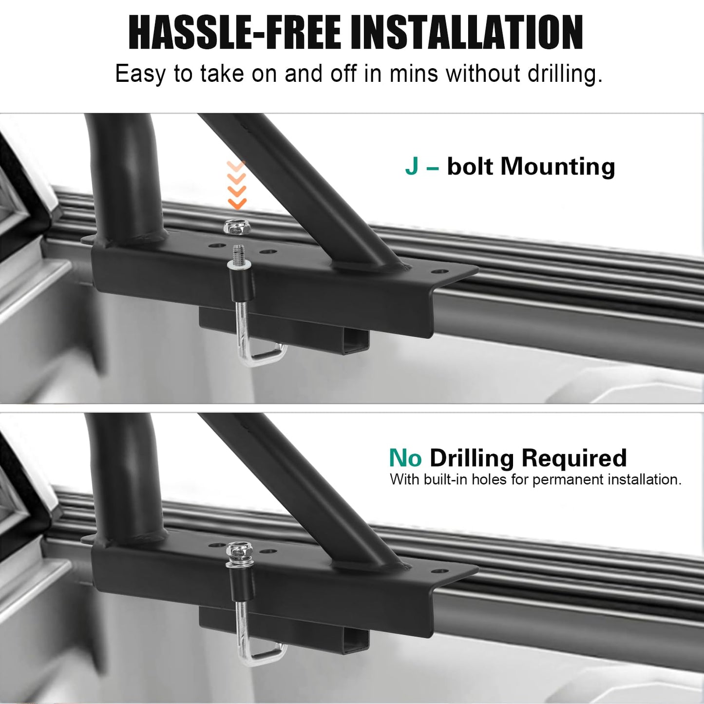 Non-Drilling Truck Rack, Heavy Duty Steel Extendable Truck Bed Ladder Rack, Fit for 52" to 71" Wide Truck Bed, 800 lb. Capacity