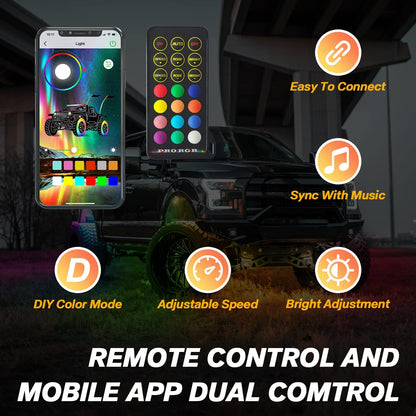 【Upgrade 8 Pods Rock Lights】- RGB LED Multicolor Underglow Neon Light Kit with Bluetooth Controller, Music Mode - OMOTOR