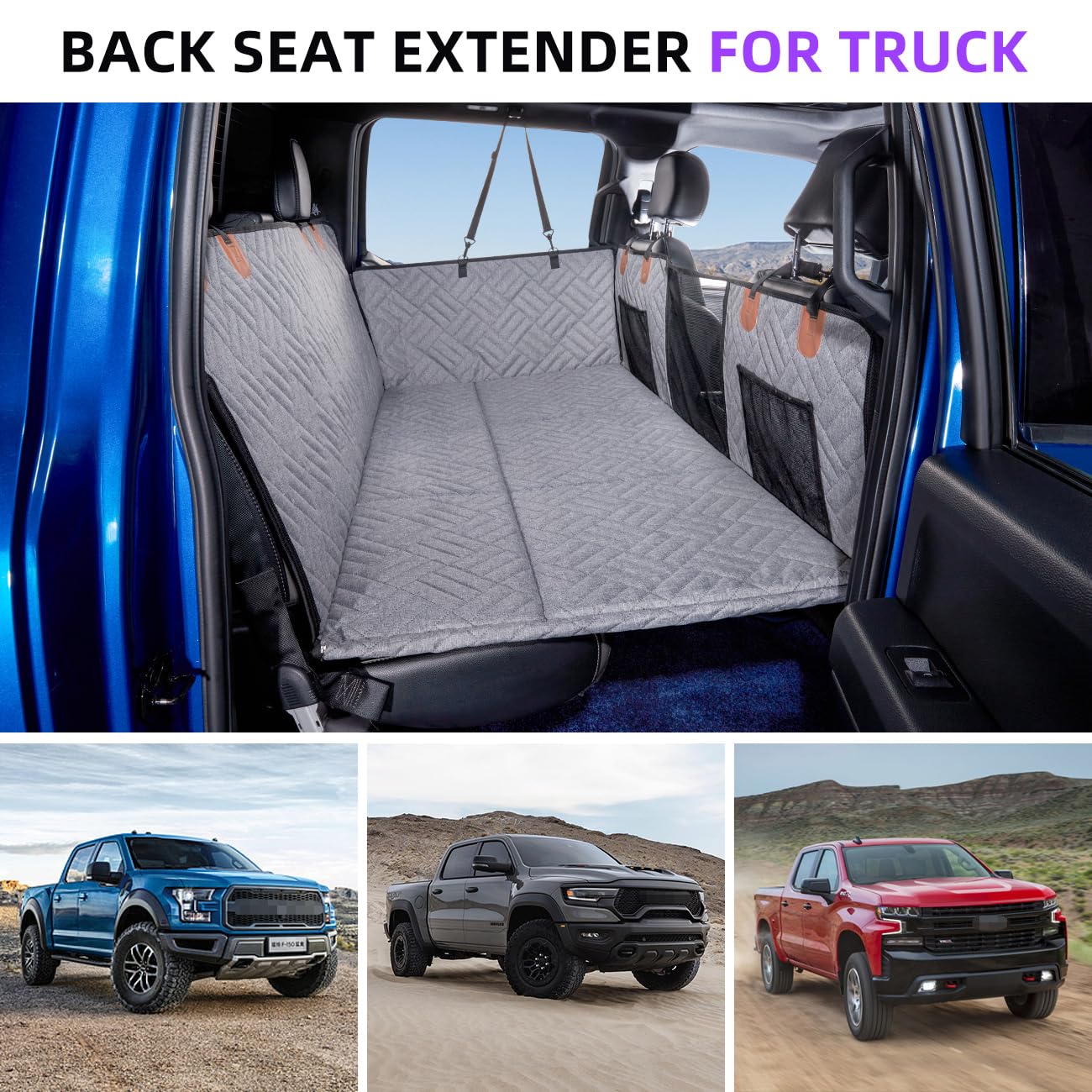 Dog Seat Cover and Bed for Trucks - Back Seat Extender and Hammock for F150, RAM1500, Silverado - Non-Inflatable Pet Mattress