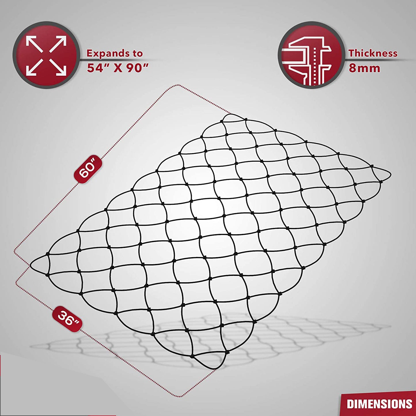 Cargo Net - Bungee Net Accessories for Pickup Truck Bed - Toyota Tacoma Bed Rail Integration for 2005-2023 - 36" x60 Stretchable Cargo Net - 6” Diamond Grid Pattern