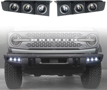 LED Front Bumper Fog Light with Mounts, Modular Bumper Fog Lamps Accessories, Ultra-Bright White Light Source Compatible with Ford Bronco 2021 2022 2023 2/4 Door - OMOTOR