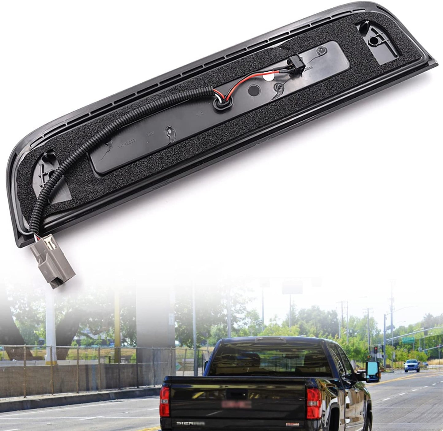 Led Third Brake Light Replacement for 2014-2018 Chevy Silverado GMC Sierra 1500 2500HD 3500HD Red LED Strobe Rear 3rd Brake Center High Mount Stop Lamp + White Cargo Light Kit Euro Smoked Lens - OMOTOR