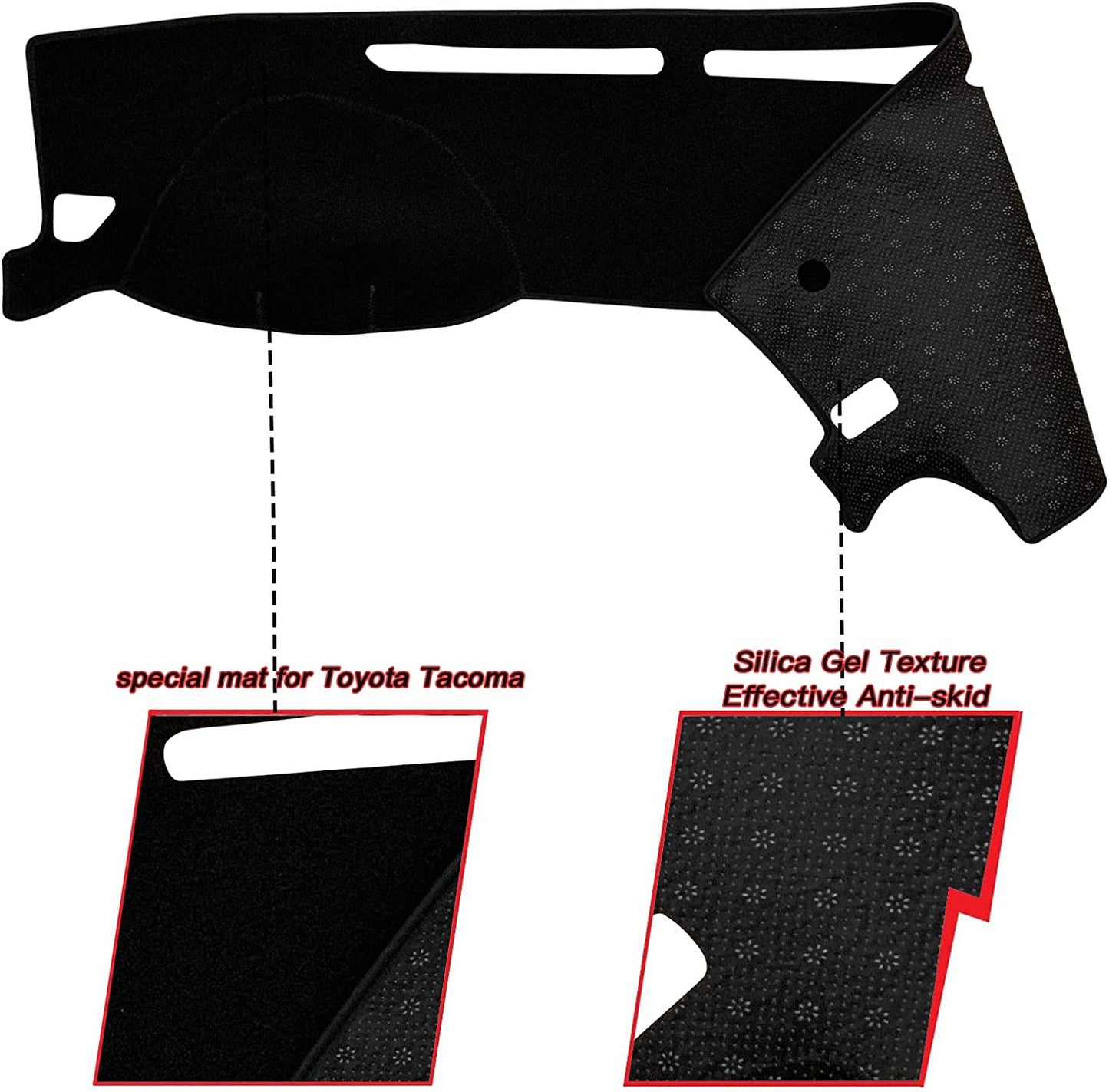 Dash Mat Cover Custom Interior Center Console Compatible with Toyota Tacoma 2016-2022 (Black Rim)