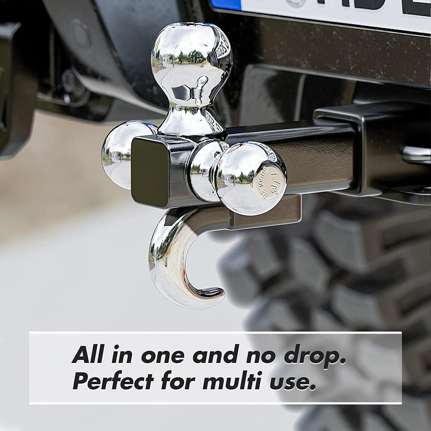 Tri Ball Hitch with Hook&Pin,Ball Size 1-7/8"Ball Hitch, 2" and 2-5/16"Trailer Ball Fit 2 Inch Receiver,Howllow Shank Tow Hitch,Black