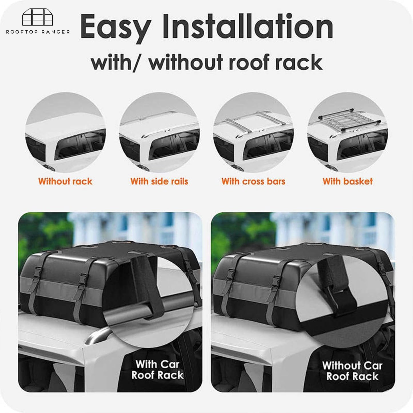 Car Rooftop Cargo Carrier Bag, 21 Cubic Feet 100% Waterproof Anti-Scratch Material Roof Rack Cargo Carrier for Top of Vehicle with or Without Racks (Anti Slip Mat, 6 Door Hooks, Reflective Logo)