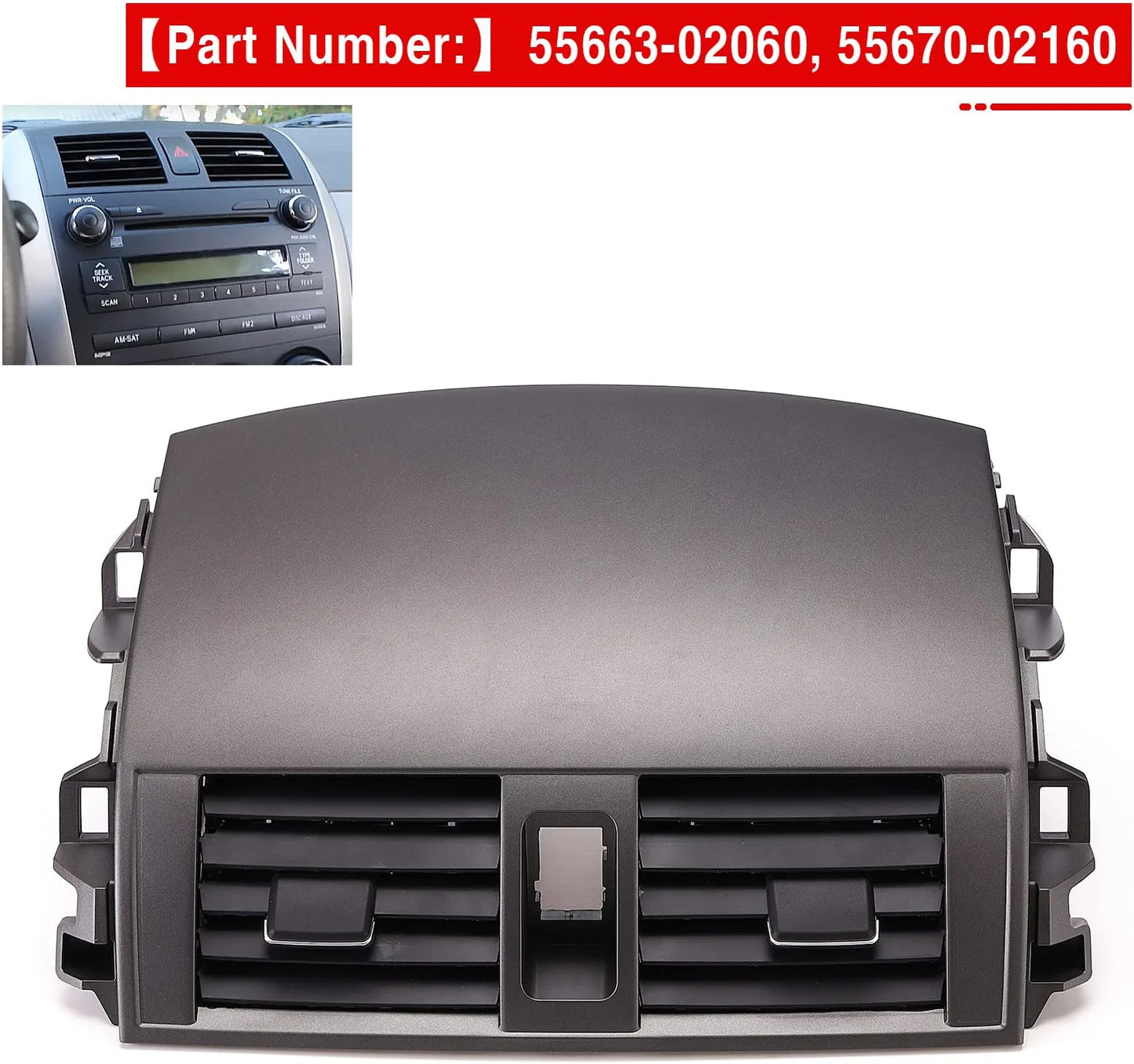 55670-02160 Center Dash A/C Outlet Air Vent Panel (No hand wheel) Compatible with Toyota Corolla 2008-2013