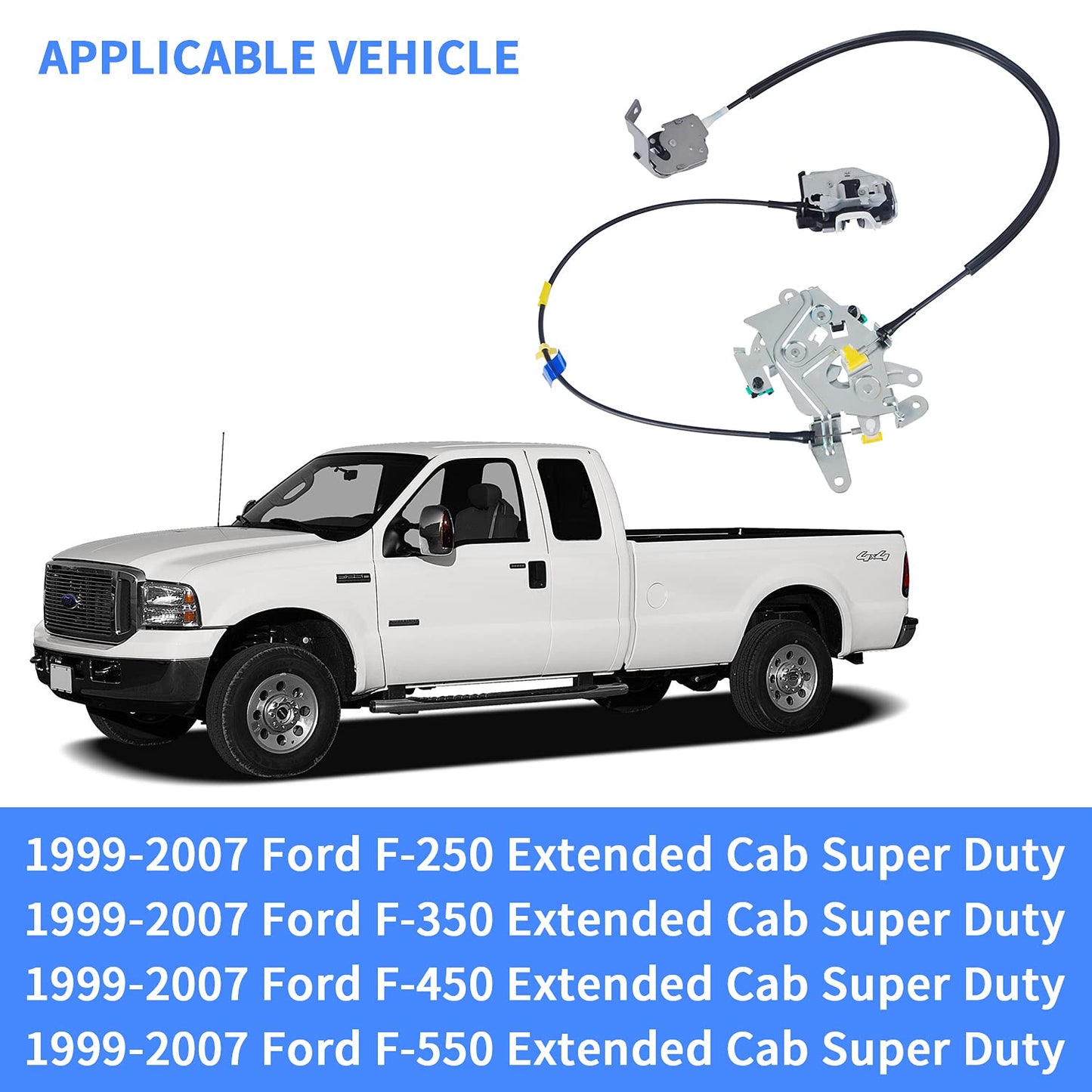 Rear Door Latch Lock Cable Assembly Compatible with F-250 F-350 F-450 F-550 Replaces 6C3Z-28264A01-A