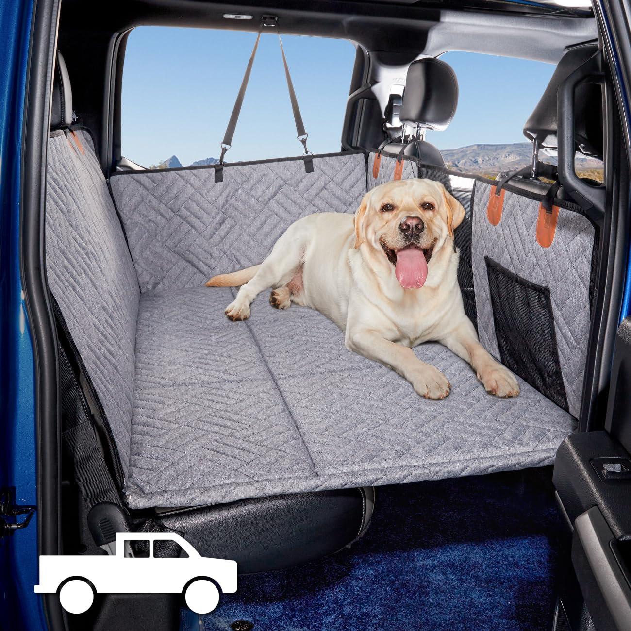 Dog Seat Cover and Bed for Trucks - Back Seat Extender and Hammock for F150, RAM1500, Silverado - Non-Inflatable Pet Mattress