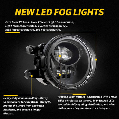 New LED Fog Lights for 2016-2023 Tacoma 2014-2023 4Runner 2014-2019 Tundra Truck Driving Lamps Assembly Replacement w/Bracket, Driver and Passenger Side- Black - OMOTOR